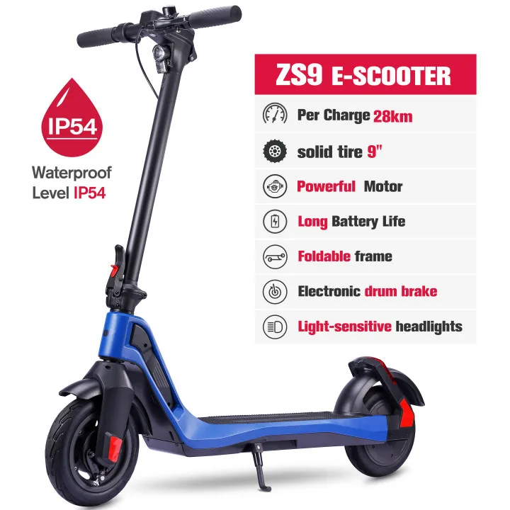 

ZITEC ZS9 Two Big 9Inch Wheels Powerful Motor 300W Foldable Fast Chargeable Electric Scooters For Adult LED Headlight.