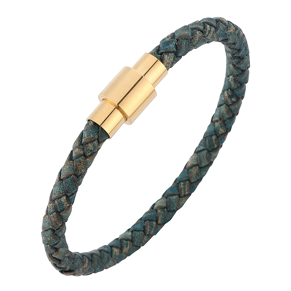 

Bracelet for Women Men Jewelry Vintage Green Braided Leather Hand Bracelet Unisex Steel Magnetic Clasp Bangles SP0251GR