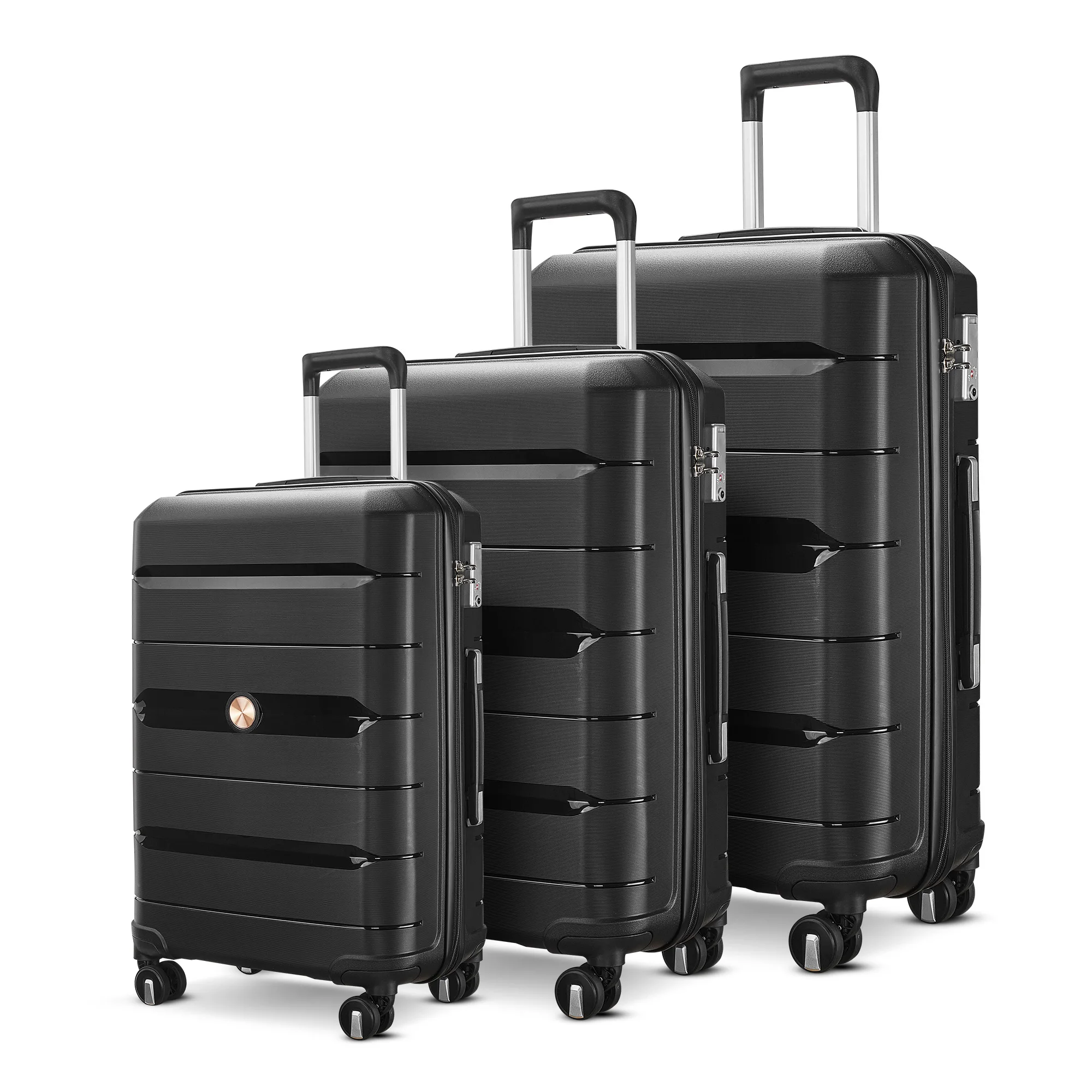 

2021 Custom 3pcs Set PP Spinner Wheel TSA Lock Double Zipper Suitcase Sets Hand Trolley Luggage