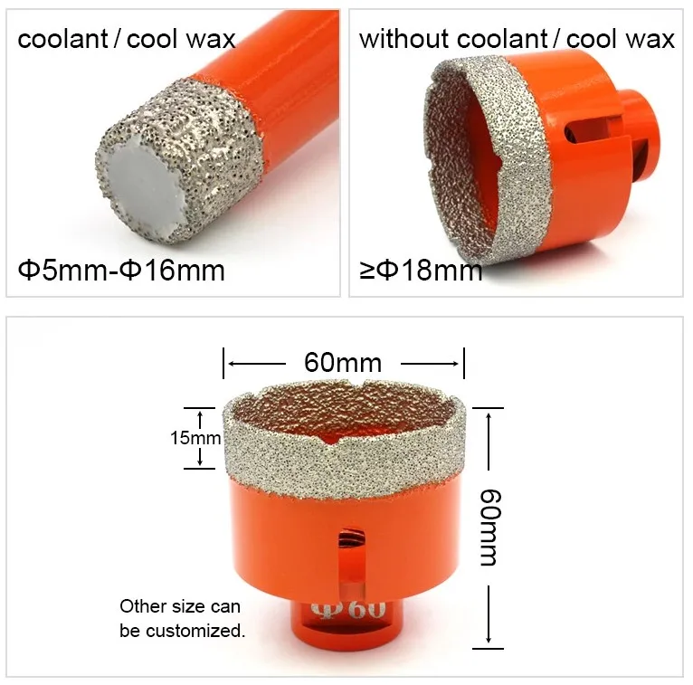 6mm Vacuum Brazed Diamond Tools Cutting Bit / Diamond Tiles Core Drills / Diamond Glass Drill