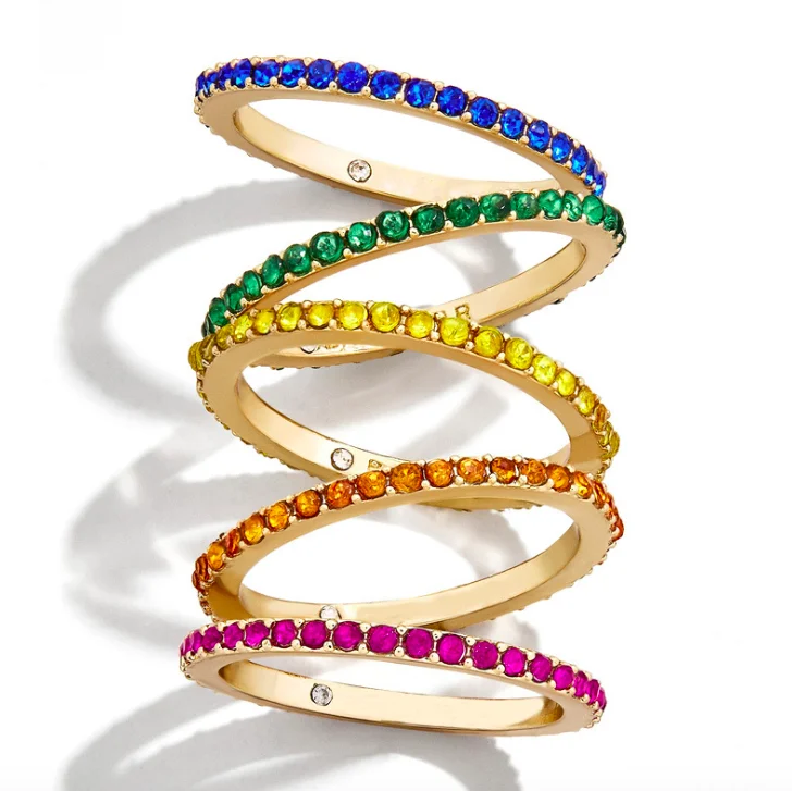 

Jialin jewelry factory price cheap ins simple fashion hot women's finger 925 sterling silver colorful stone rainbow ring