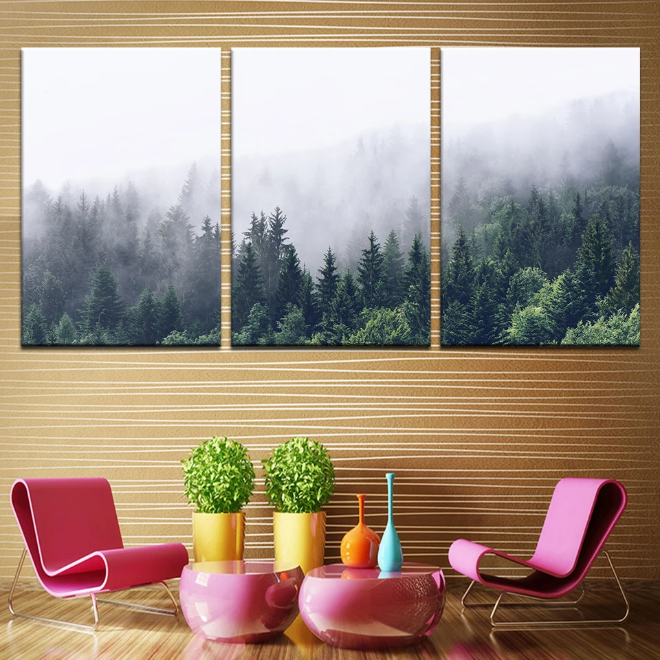

Modular Pictures Canvas Printed Abstract Mountain Wall Art Home Decor Posters Forest Fog Landscape Painting Living Room Frame