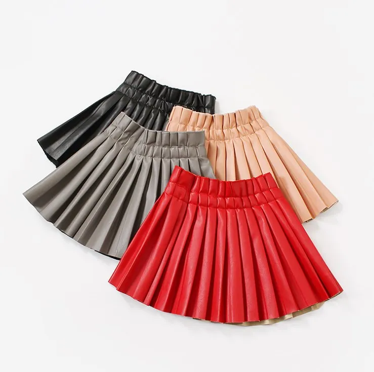 

Medoodle 3-10years Baby Girls PU Leather Pleated Skirt Baby Girl Elastic Waist Short Solid Skirts pleated skirt