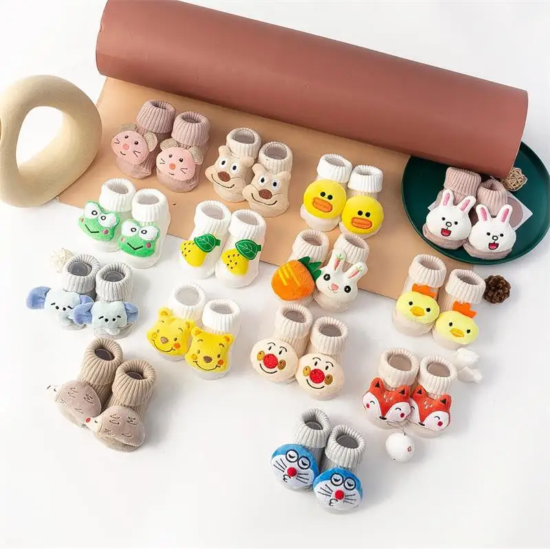 

INS fashion double needle 3d cartoon animals soft boys baby girls winter knit crew cotton anti slip baby socks 2021, 5 colors