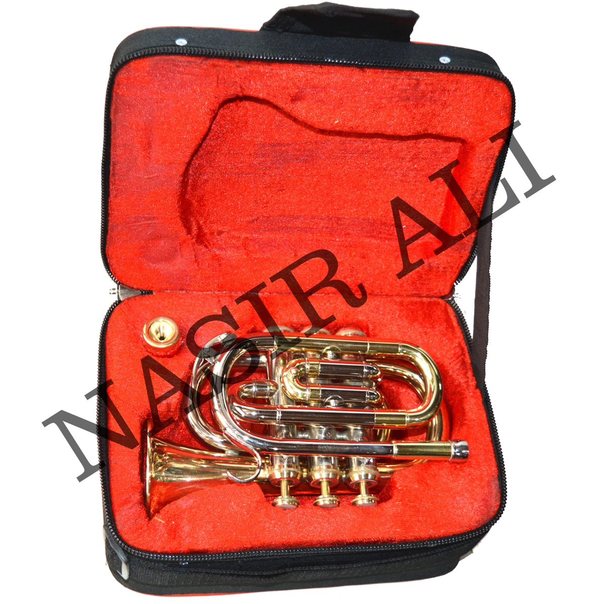 NASIR ALI NEW PROFESSIONAL POCKET TRUMPET BRASS NICKEL BB PITCH PREMIUM QUALITY WITH INCLUDE HARDCASE AND MOUTHPIECE