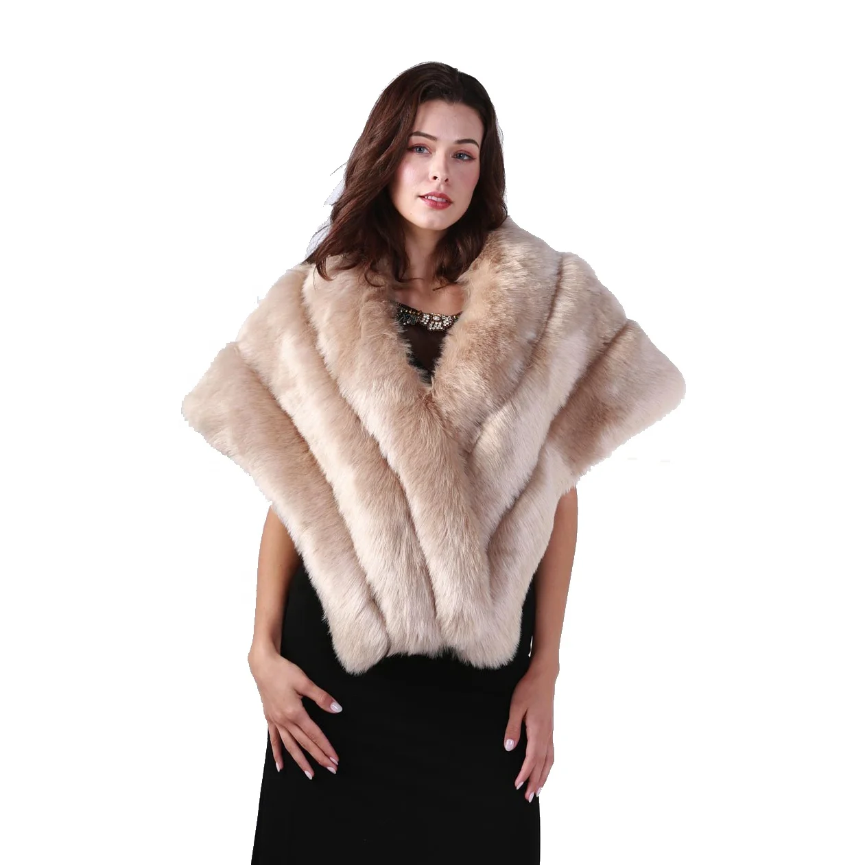 
In Stock Fashion Winter Women Rabbit Faux Fur Poncho Shawl Keep Warm Women Scarf 