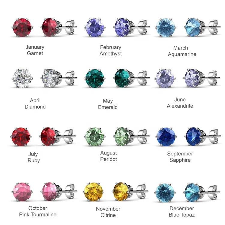 

FREE Jewelry Box 925 Silver 12 Months Birthstone Solitaire Austrian Crystal Small Stud Earrings For Woman Destiny Jewellery