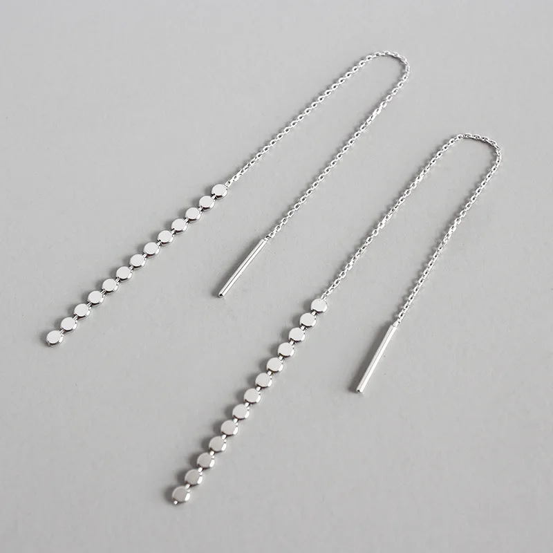 

INS hot Korean S925 Sterling Silver Earring Wire Smooth flat bead chain long ear line for women girls