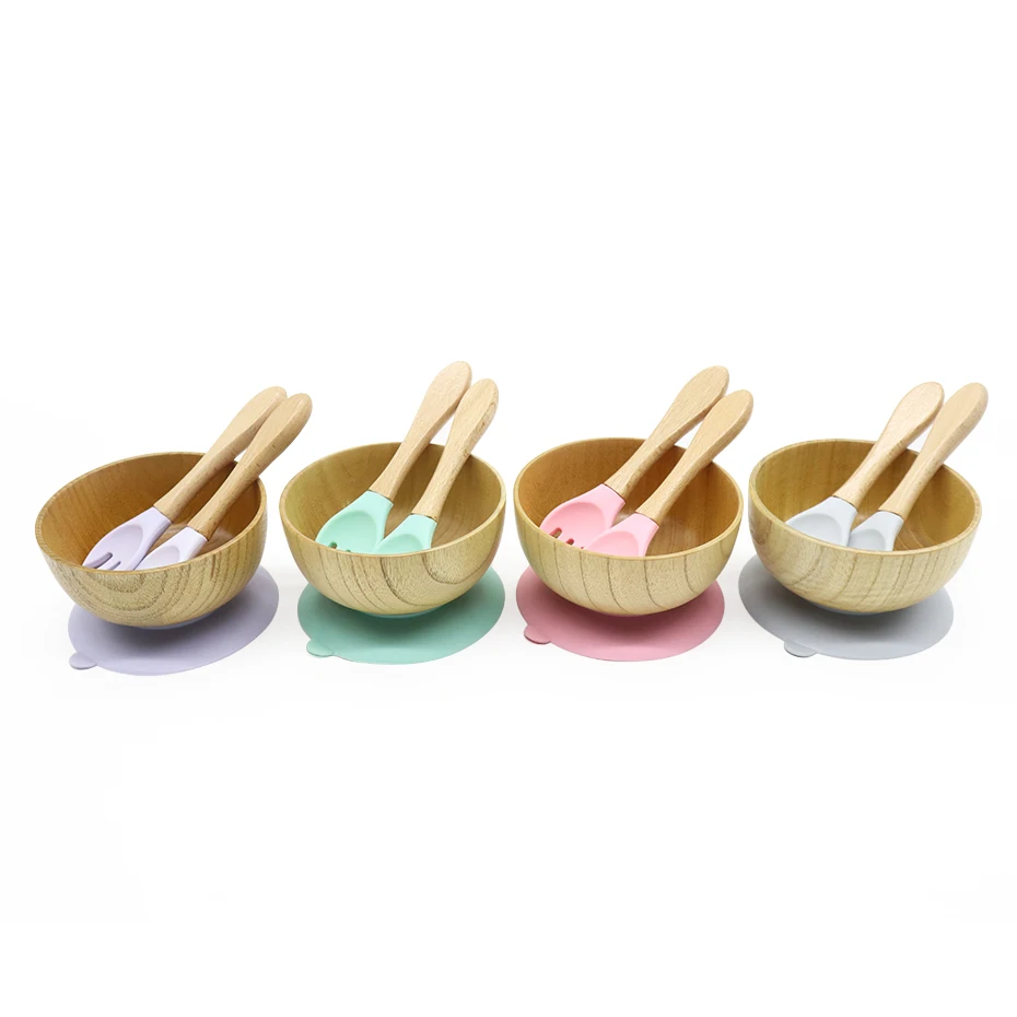 

DLSEALS High quality kids wood bowl silicone baby, Colors, accept custom