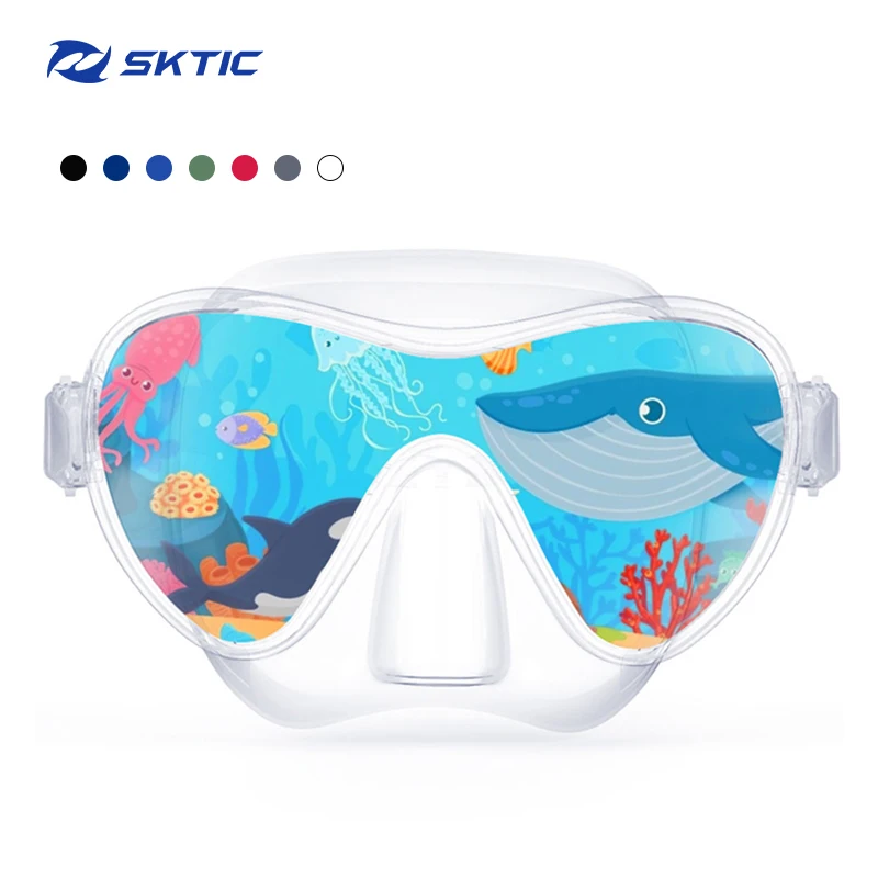 

SKTIC Anti-fog Anti-Leak 180 New Design White Tempered Glass Snorkeling Mask Swimming Goggles Diving Mask Waterproof for Kids