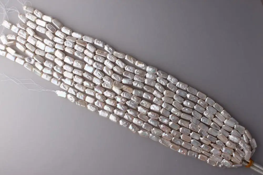 
6-9mm Rectangular Shape White Colour Natural Keshi Freshwater Loose Pearl Strand, 16