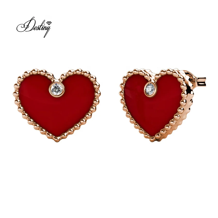 

Destiny Jewellery 2020 Premium Grade Crystal from Austria Jewelry Precious Red Heart Stud Earrings, White /rose gold