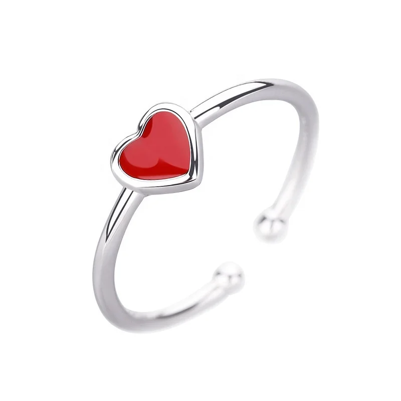 

925 sterling silver heart shape enamel open silver ring for girls