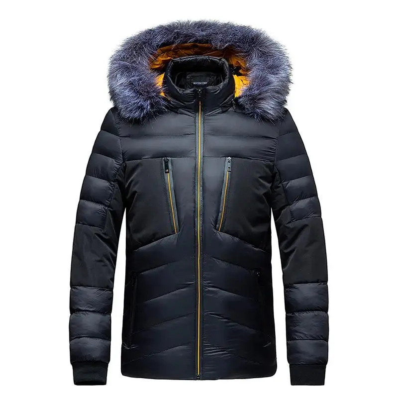 

Drop Shipping Men's Warm Hooded Cotton-padded Coat Detachable Fur Collar Casual Coat Young Men's Jacket