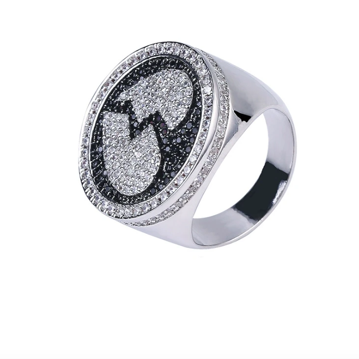 

Jialin jewelry ins hot hiphop iced out full diamond copper black and silver color broken heart men ring