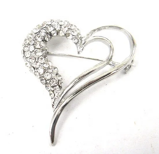 

Women Lover Metal Valentine holiday brooch Alloy Shiny Rhinestone heart brooch, Rhodium