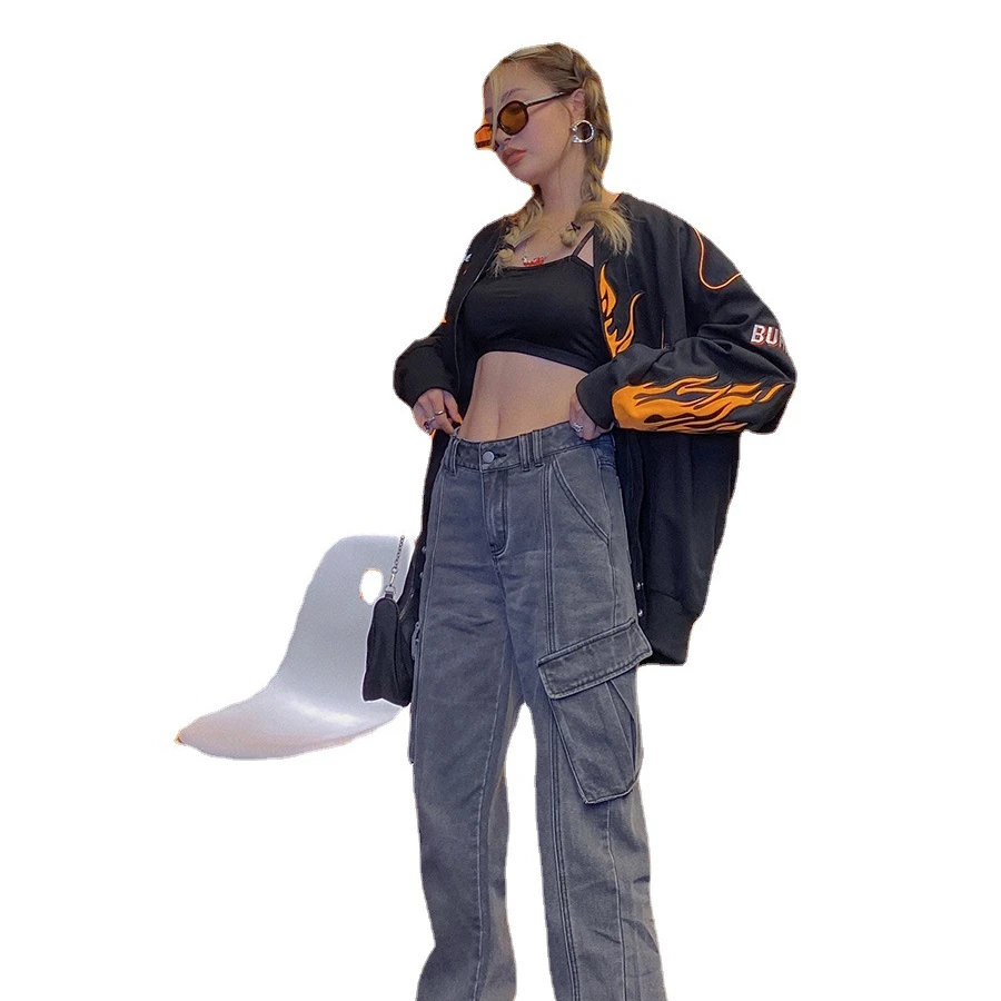 

Wholesale Streetwear Denim Pants For Women High Waist Distressed Flared Women's Jeans, Picture color