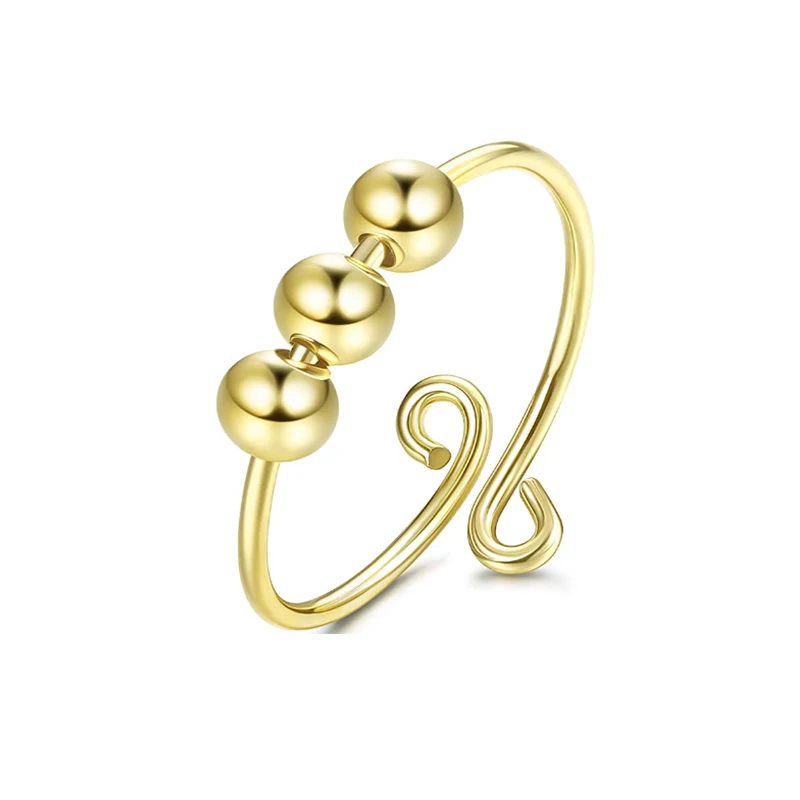 

2021 Hot Sale Rotatable  Figit Ring Gold Plated Anxiety Ring with Beads Fidget Anxiety Rings for Women, As picture