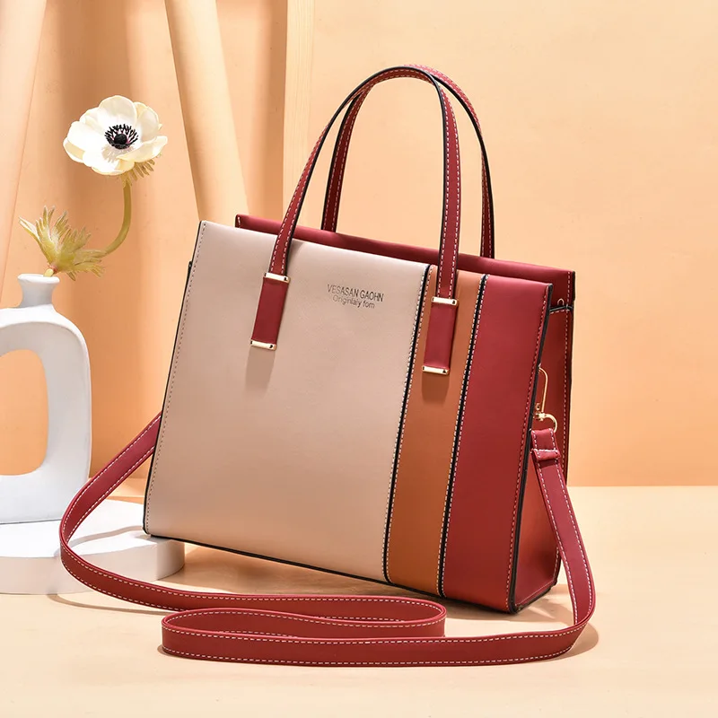

Foreign trade bag women's new fashion handbag middle-aged mother's style atmospheric fashion contrast color Single Shoulder Mess, Photo