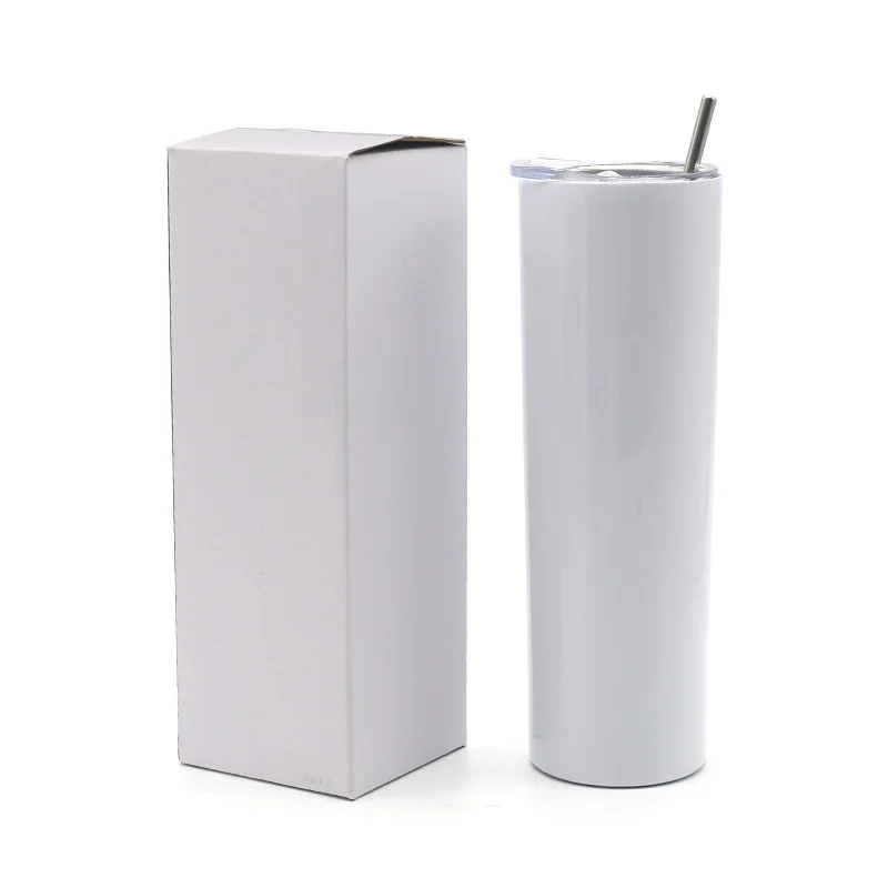 

Wholesale White Sublimation Blanks Stainless Steel Tumbler Double Walled Straight 20 OZ Skinny Tumbler With Straw, Customized color