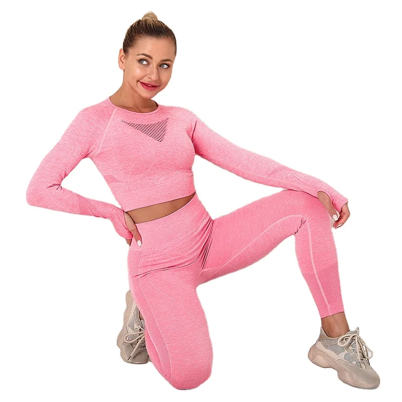 

LJVOGUES Manufacture Custom Silicone Logo Top 4 Pieces Set Bra Crop Long Sleeve Shorts And Leggings Yoga Wearing Set, White, black, blue, purple, gray