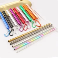 

Reusable Foldable Stainless Steel Rainbow Collapsible Telescopic Metal Drinking Straw with Aluminum Case