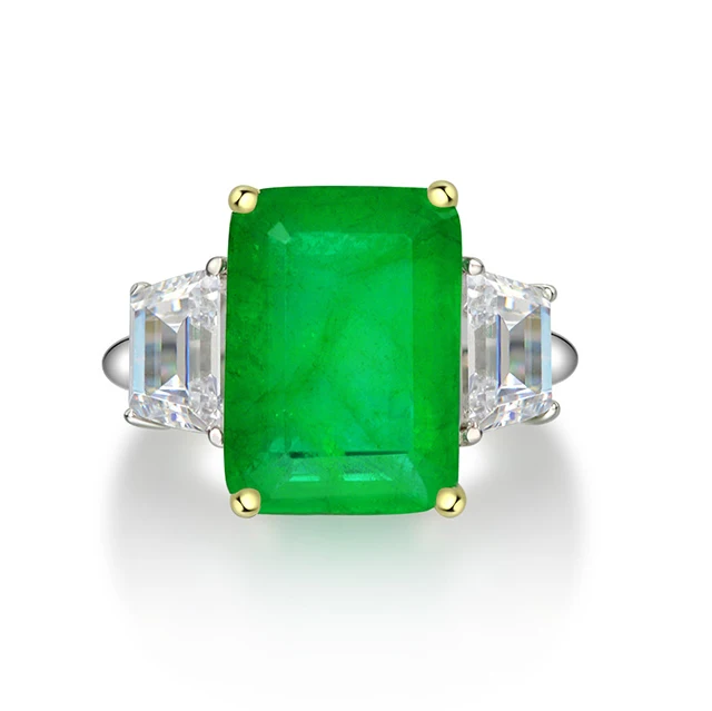 

Square emerald green ring with diamonds stone emerald green ring silver