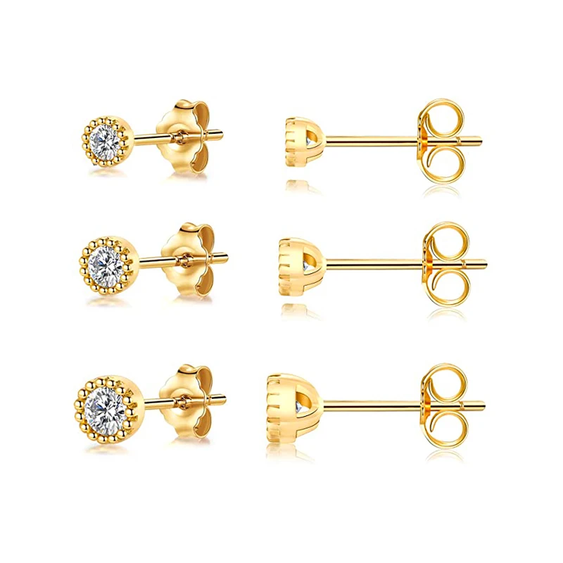 

CANNER Wholesale S925 Sterling Silver 3Pcs/Set White Zircon Mini Earrings Stud For Woman Girls