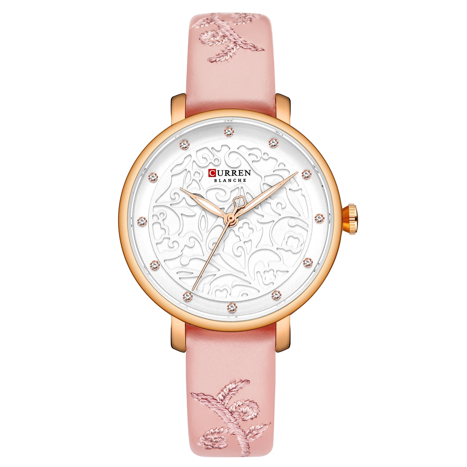 

CURREN 9046 Women Watches Pink Leather Wristwatch with Rhinestone Ladies Clock Fashion Luxury Quartz Watch Relogio Feminino