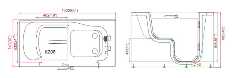 
Zink K206 Wheelchair Shower Combo Walk-In Bathtub Accessible Handicap 