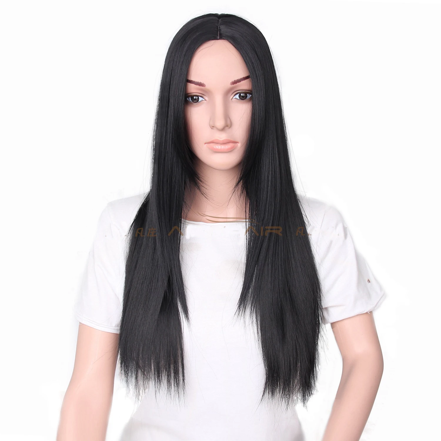 

Top Grade Middle Part 65Cm Women'S Synthetic Party Long Black Wig No Bangs, 1 colors