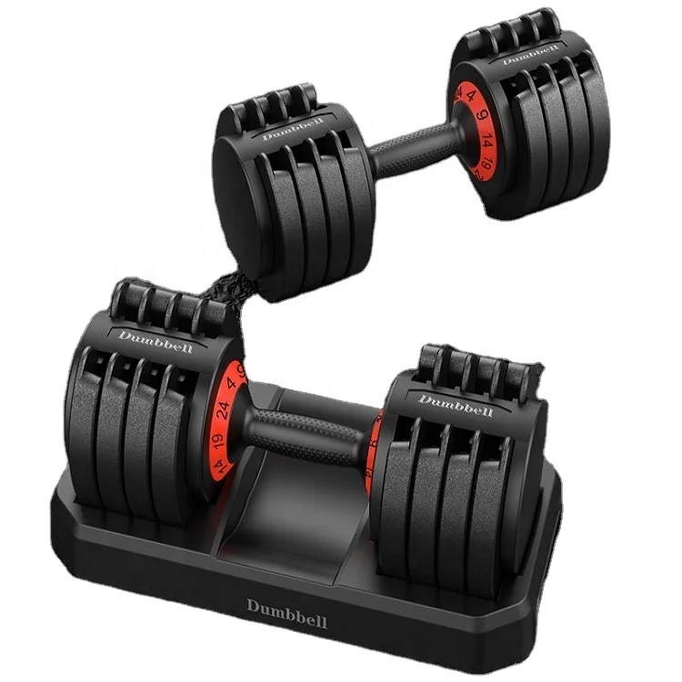 

Home Gym Equipment Fitness Selectable Dumbbell Adjustable Dumbbells Set 32 kg 32kg Weight Lifting, Black + red