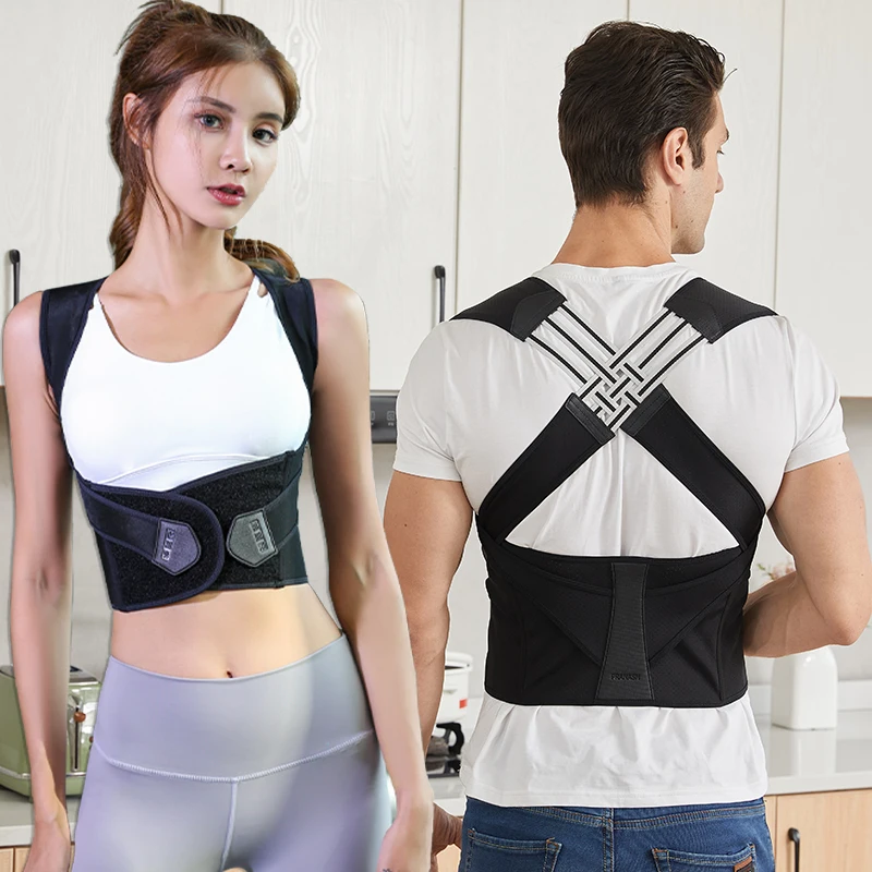

posture corrector 2022 adjustable for men and women lower back support shoulder back brace belt smart sports, Black