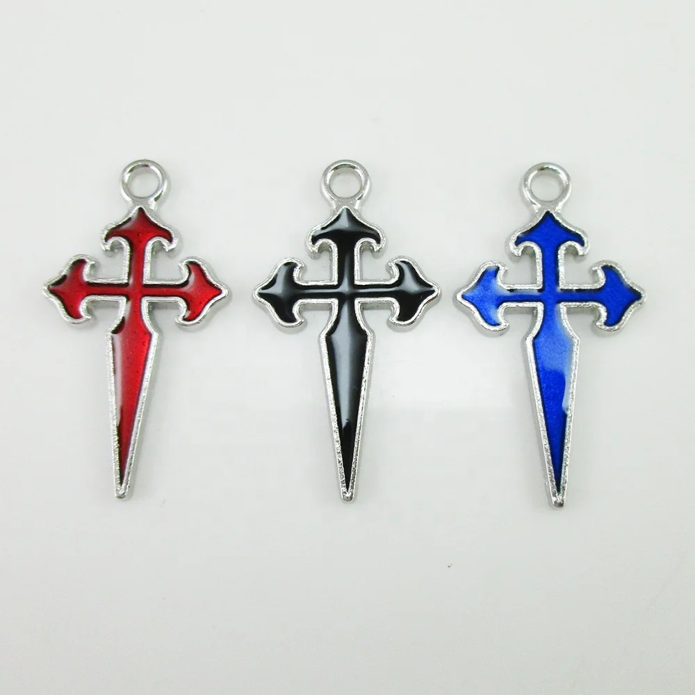 

Red Black Blue Enamel Saint James Crusader Rosary Crucifix Cross Pendant