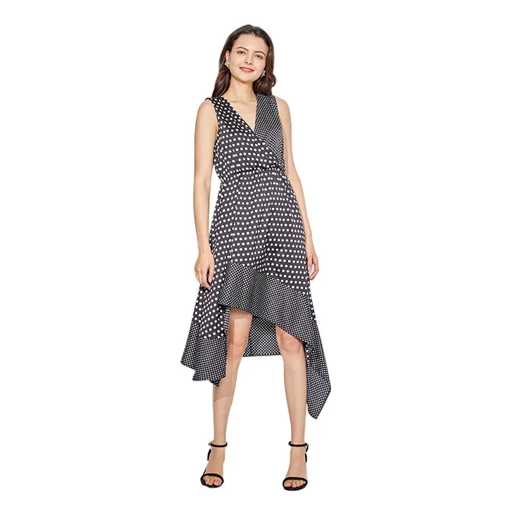 
2020 Designer High Quality Casual Dress V Neck Sleeveless Long Black Dress Bulk 