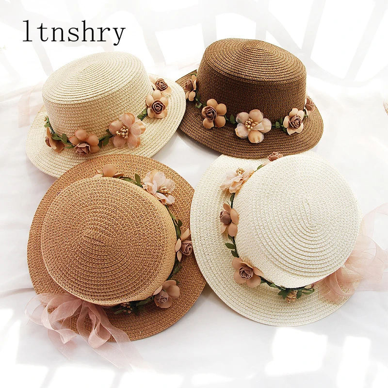 

Fashion 2022 Women Girls Ladies Formal Top Flower & Bowknot Sombrero Summer Straw Bucket Wedding Hats