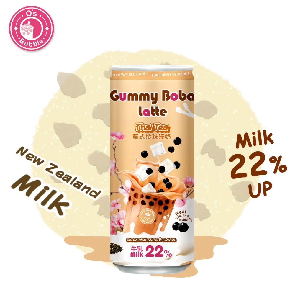 Contains 22% Real Milk Thai Bubble Tea Drinks With Gummy Boba