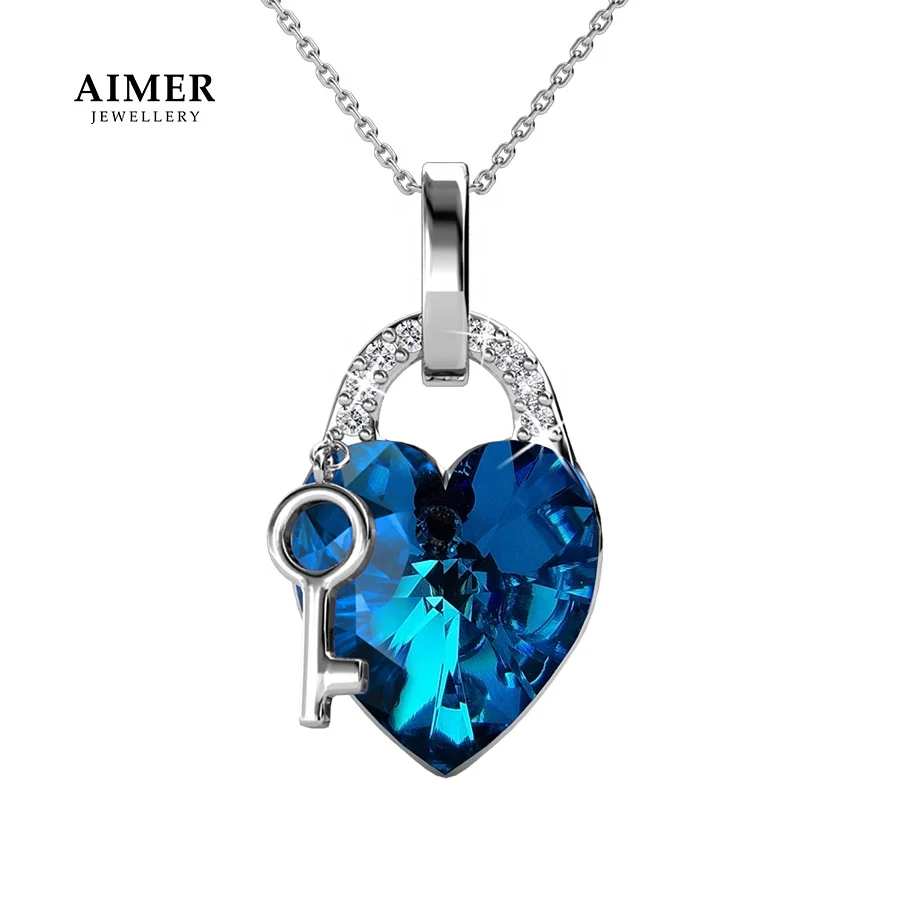 

Aimer Jewellery High Quality FIne Crystal Solid Key To Heart Women Pendant Charm Necklace