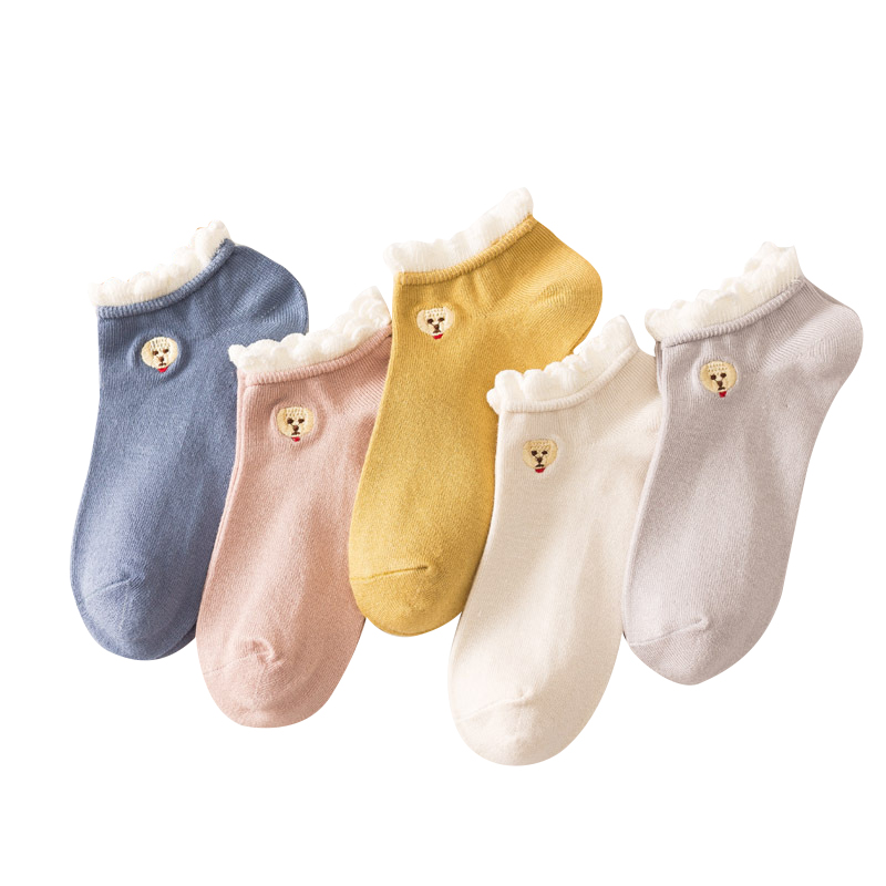 

2021 Women's High Quality Comfortable Cotton Fashion Ankle Dog Pattern Embroidery Ladies Socks, Custom color