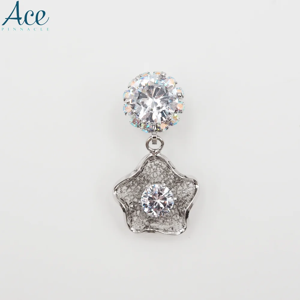 Big Diamond Silver Rhinestone Embellishments Flower Pendant Charm for Necklace