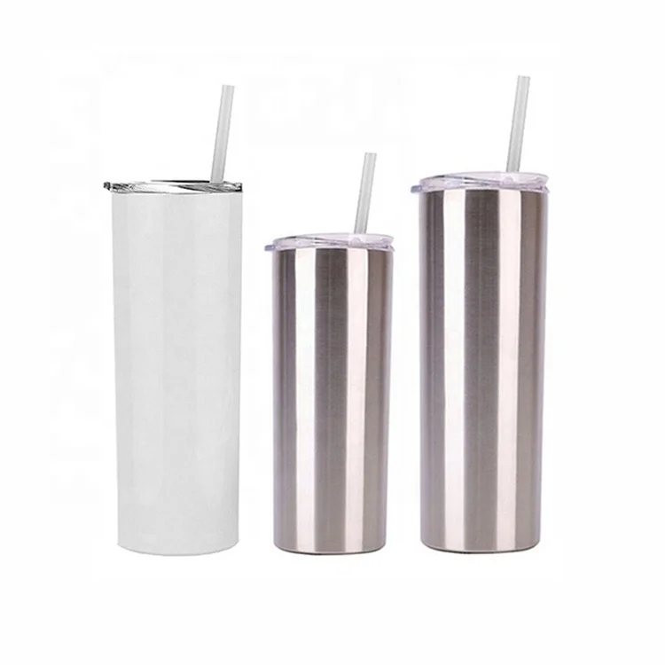 

Hot seller Sublimation blanks 20 oz skinny straight tumbler with no tapered sliding lid and metal straw for heat press