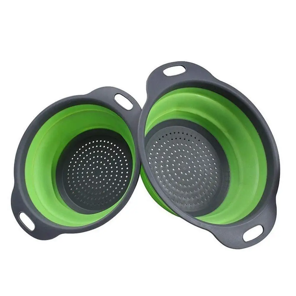 

Collapsible kitchen colander space saver silicone folding strainer, Red bule green and clear