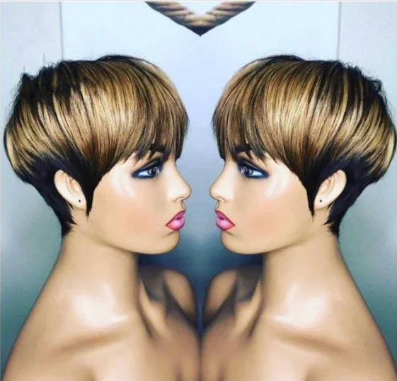 

Raw peruvian virgin hair Pre Plucked Short Human Hair Wigs With Baby Hair Ombre 1b/30 Short Pixie Cut Wigs