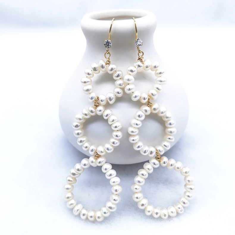 

E140 New Arrival Gold 925 Sterling Silver Hooks Geometric Twisted Pearl Round Natural Drop Earring
