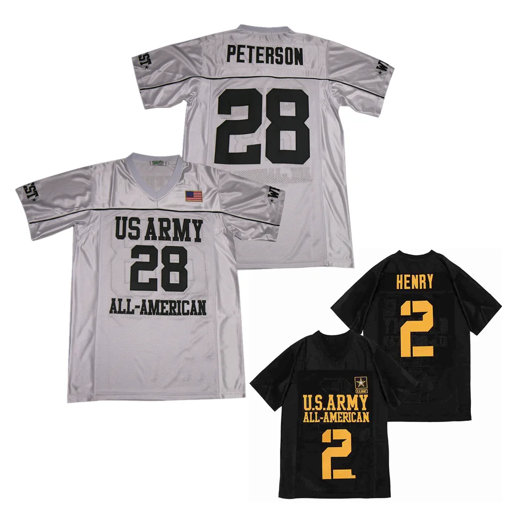 

Wholesale Cheap Vintage Youth Boys US Army 2 ADRIAN PETERSON #28 College Rugby JERSEY Black White For Men Kids, Custom accepted