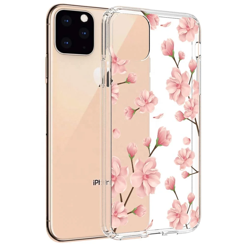 

for iPhone 11 TPU PC Shockproof Case Transparent, Clear with floral printing