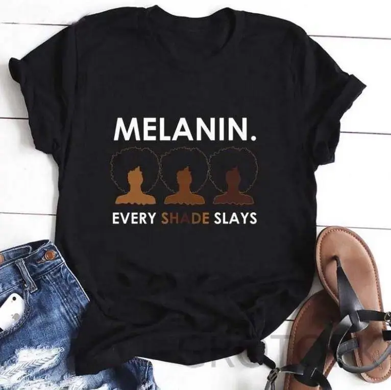 

Newest Woman T Shirt Black Girl Women Graphic Tees Melanin Poppin Custom Brand Printing Plus Size Tshirts
