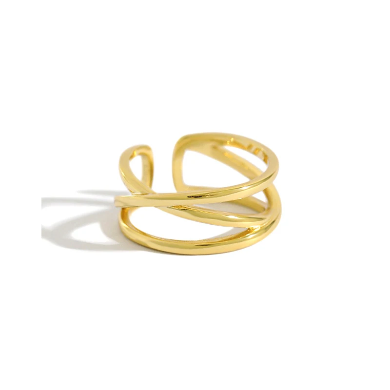 

H-R587 Fashion Pure Sterling Silver 925 Ins Simple Cross Double Opening Line Female Sterling Silver 925 Ring