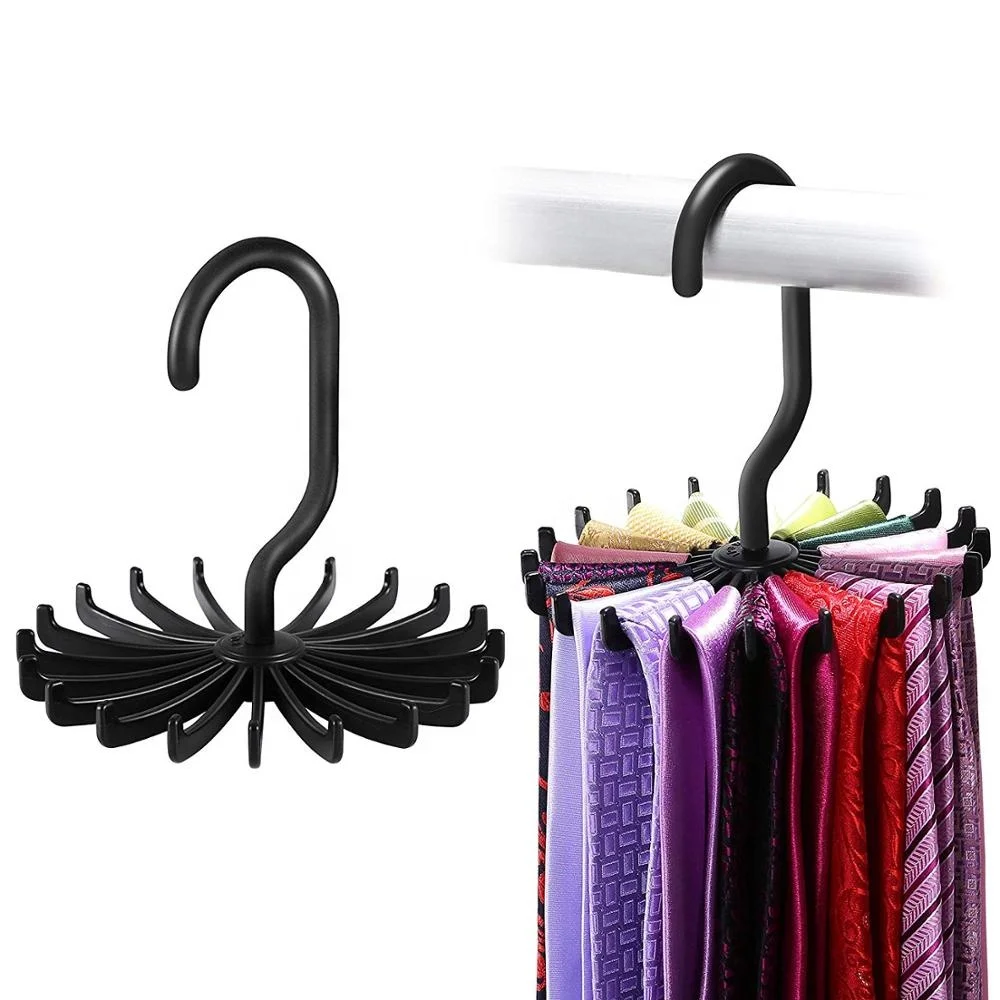 

Belt Organizer Storage Holder Hook Rotating Scarf Hanger Adjustable Twirl Tie Rack, Black, white