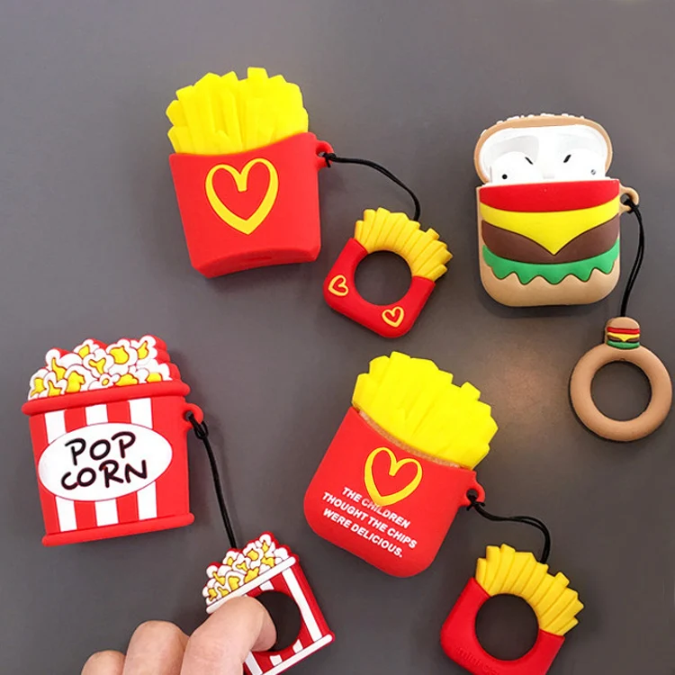 

Custom cartoon french fries hamburger earphone headphone waterproof silicone case for airpods, As pictures